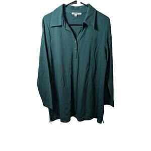Chico's Tunic Shirt Collared Notch Neck V-neck Top Green Women's Size Medium * 1